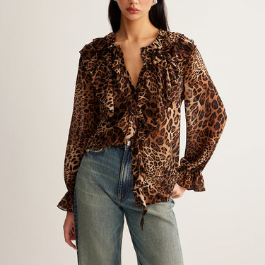 Leopard Printed Ruffle Blouse