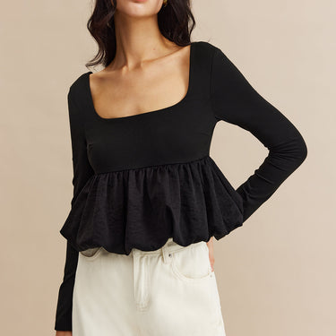 Square Neck Bud Waist Blouse