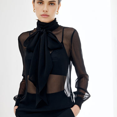 Sheer Bow Chiffon Blouse