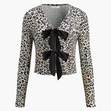 Bow Front Leopard Printed Jersey Blouse