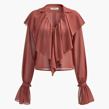 Semi-Sheer Chiffon Ruffle Blouse