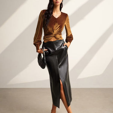 Velvet Pleated Slim Blouse