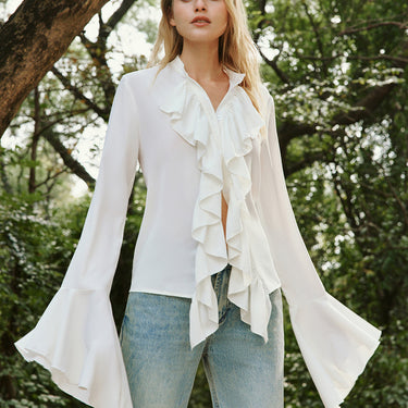 Button Ruffle Thin Blouse