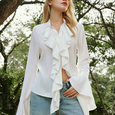 Button Ruffle Thin Blouse