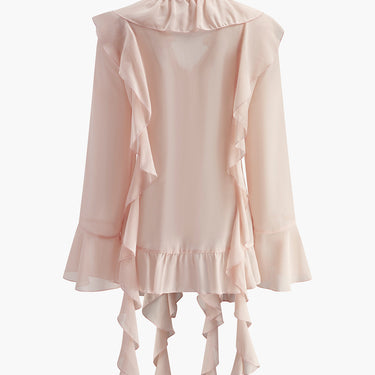 Semi-Sheer Chiffon Ruffled Blouse