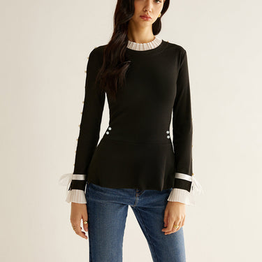 Pearl Decor Panel Pleated Blouse