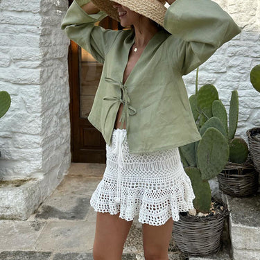 Oversized Long Tie-Front Sleeve Blouse