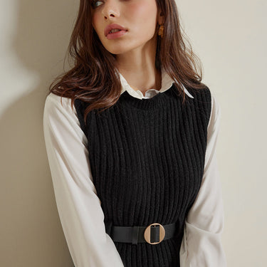 Two-Piece Belted Sweater With Polo Shirt