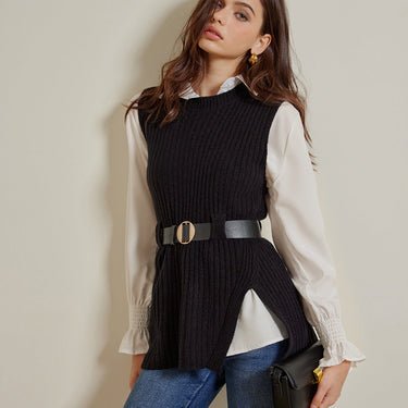 Two-Piece Belted Sweater With Polo Shirt