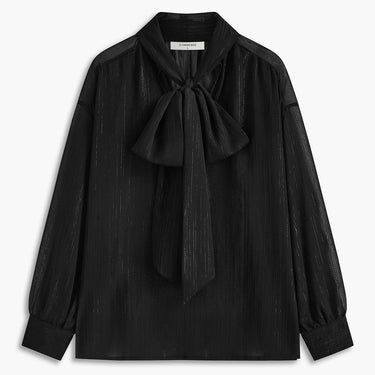 Semi-Sheer Tie-Neck Chiffon Blouse