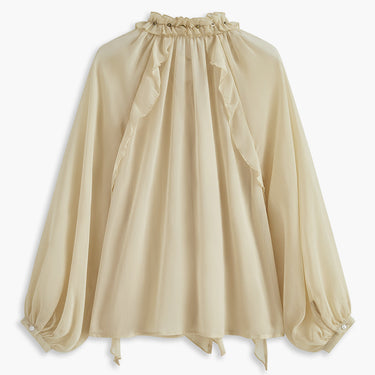 Metal Detail Chiffon Ruffled Blouse