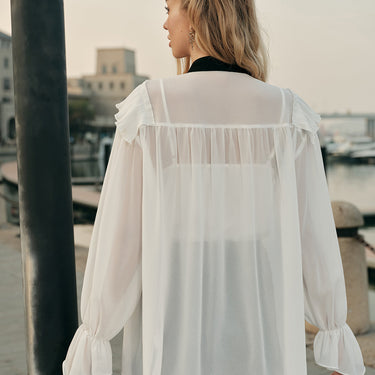 Ruffled Detail Blouse With Contrasting Tie