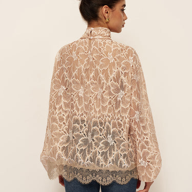 Semi-Sheer Bow-Front Lace Blouse