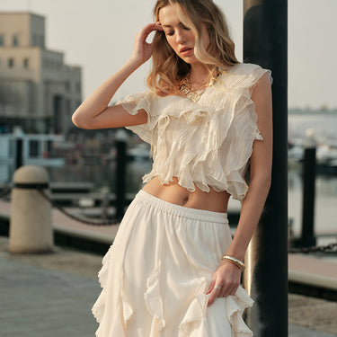 Chiffon One-Shoulder Ruffle Top