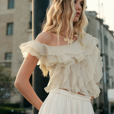 Chiffon One-Shoulder Ruffle Top