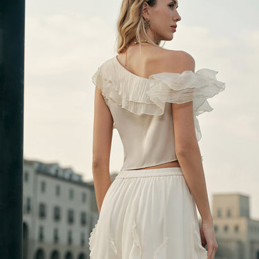 Chiffon One-Shoulder Ruffle Top