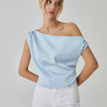 One Shoulder Off Knotted Blouse