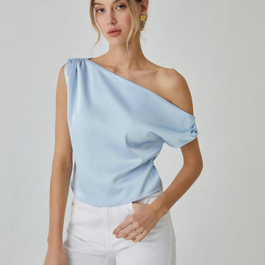 One Shoulder Off Knotted Blouse