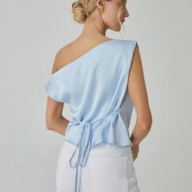 One Shoulder Off Knotted Blouse