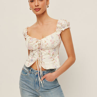 Ruffle Sleeve Tie-Front Bustier Top