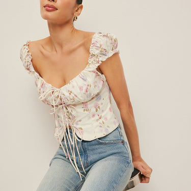 Ruffle Sleeve Tie-Front Bustier Top