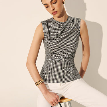 Gingham Ruched Sleeveless Top