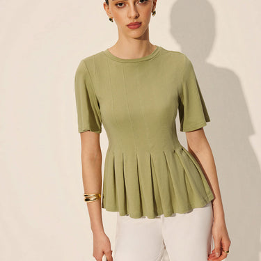 Pleated Peplum Ribbed Top