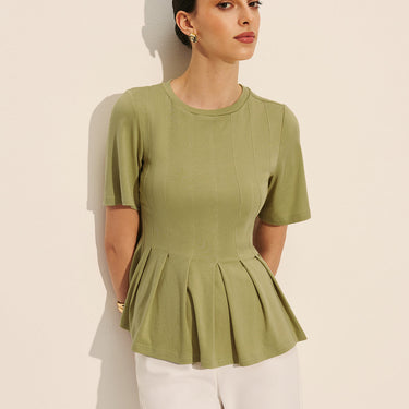 Pleated Peplum Ribbed Top