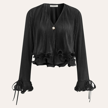 Ruffle Button Plisse Blouse