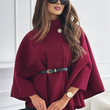 Lara |  Short Red poncho coat with batwing sleeves, elegant and casual for women