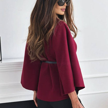 Lara |  Short Red poncho coat with batwing sleeves, elegant and casual for women