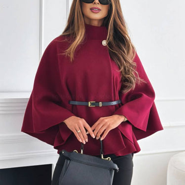 Lara |  Short Red poncho coat with batwing sleeves, elegant and casual for women