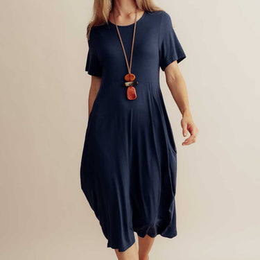 Glenda Navy Short Sleeve Crescent Dress