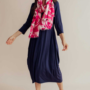 Glenda Navy Sleeved Crescent Dress