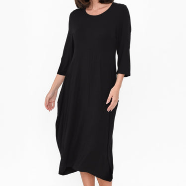 Glenda Black Sleeved Crescent Dress