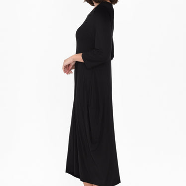 Glenda Black Sleeved Crescent Dress