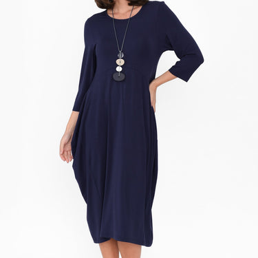 Glenda Navy Sleeved Crescent Dress