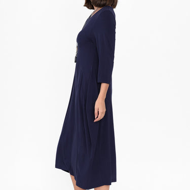 Glenda Navy Sleeved Crescent Dress