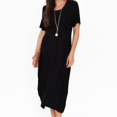 Glenda Black Short Sleeve Crescent Dress