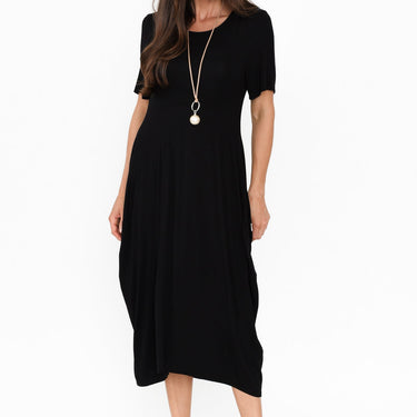 Glenda Black Short Sleeve Crescent Dress