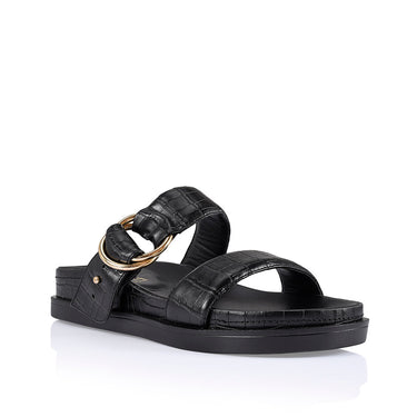 Oslo Chunky Slides - Black Croc Emboss