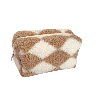 Jazmine | Checkered Soft Plush Makeup Pouch