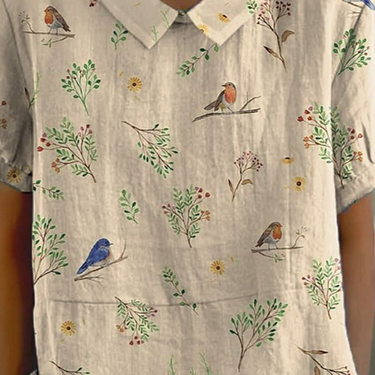 Maya | Casual women's shirt with bird and branch print