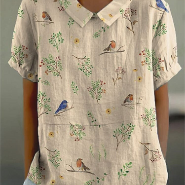 Maya | Casual women's shirt with bird and branch print