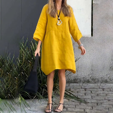 Solid Colour Loose Fit Dress with Pocket