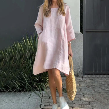 Solid Colour Loose Fit Dress with Pocket